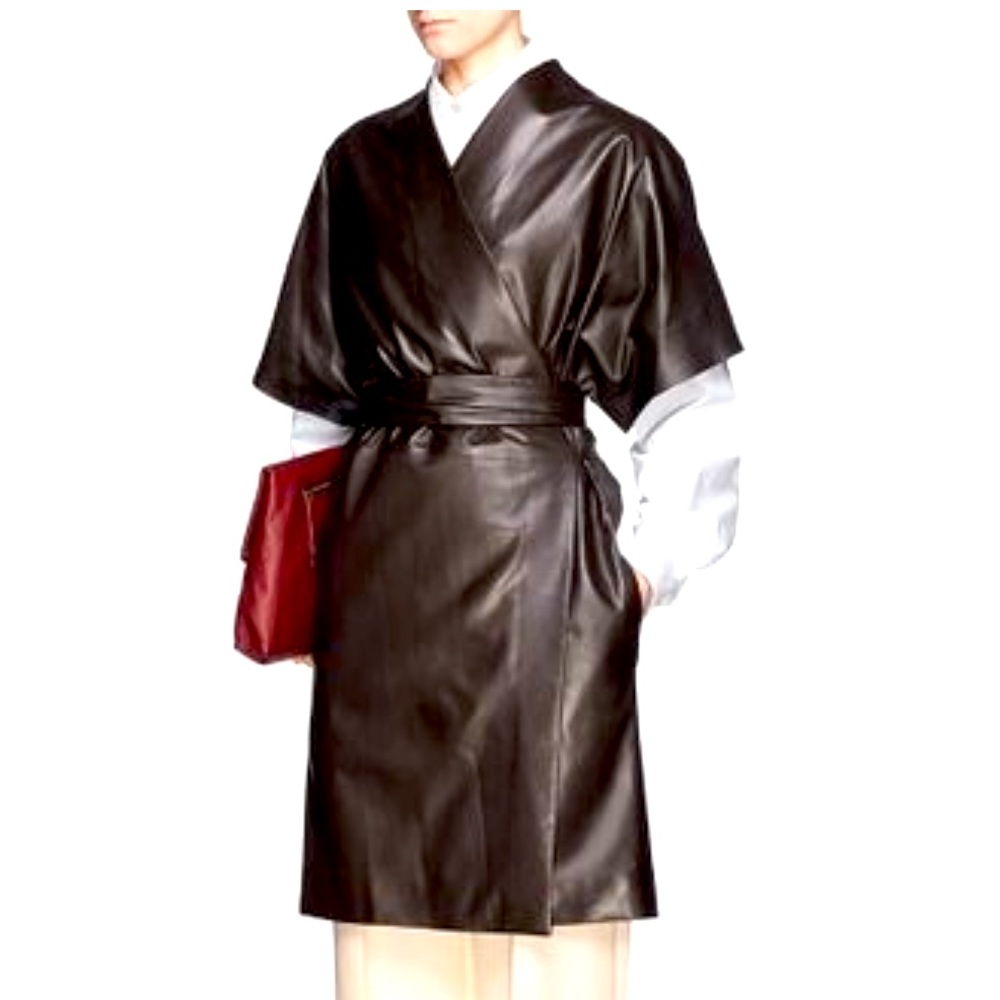 The Row YADAN' LAMBSKIN LEATHER KIMONO WRAP DRESS, size small
